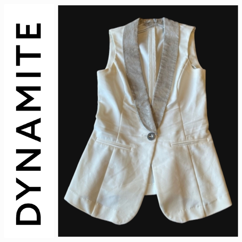 DYNAMITE clothing Sleeveless Long Vest Blazer ,Off White NWT Medium